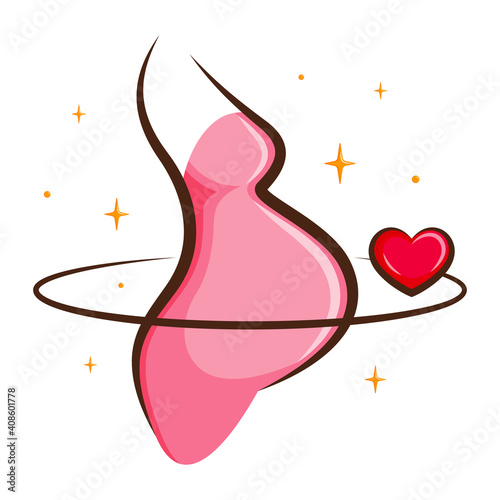 Pregnant woman contour illustration. Line. Space image. The heart as a companion of pregnancy. Doula. Suitable for poster, logo, banner. Vector