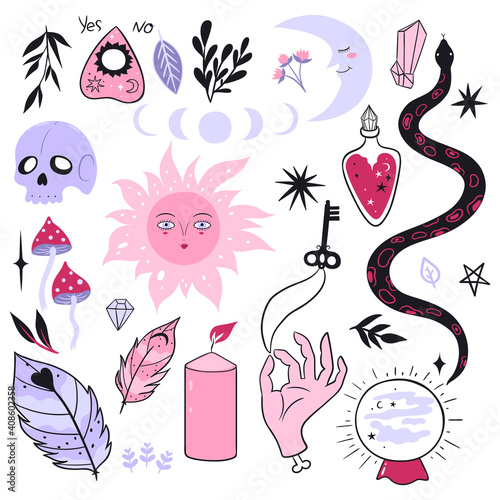 Magic design elements collection isolated on white. Vector graphics.