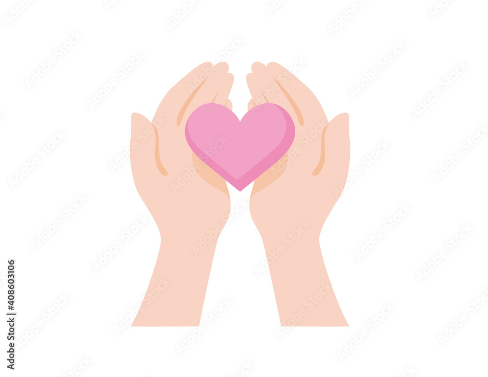 Compassion and sincerity, heartwarming illustrations, hand and heart icons