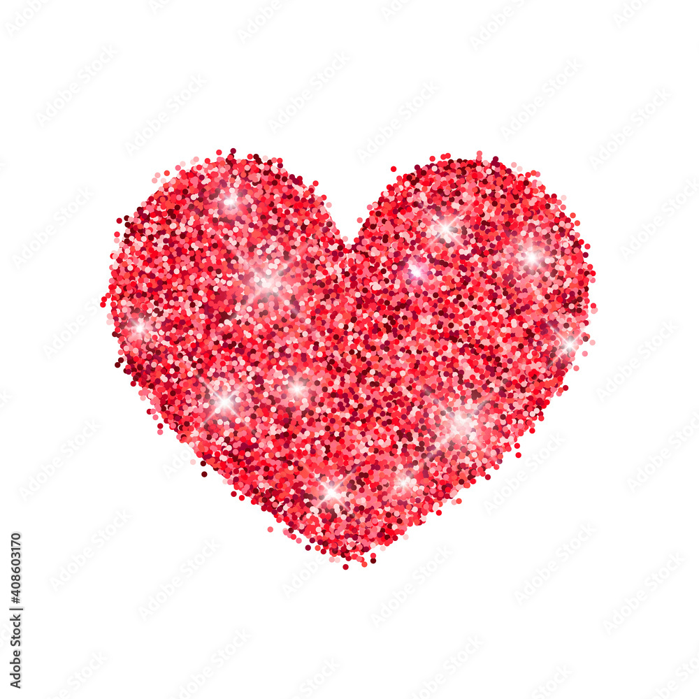 Red gold glitter shiny heart. Valentine vector design element for sticker, wedding, Valentines greeting card