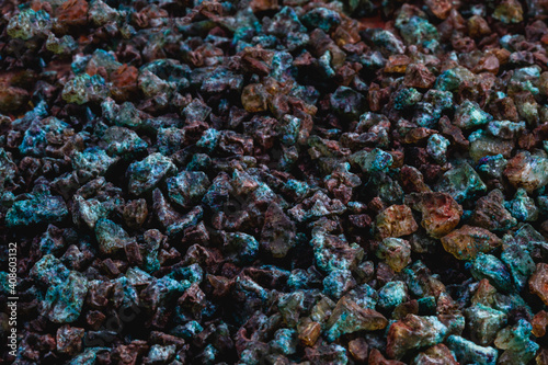 texture of bath salts, flavored for baths. Color green, brown and black