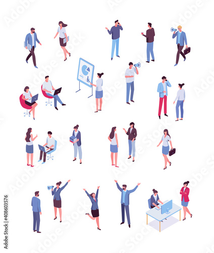 Isomeric business people vector set. Office life. Flat vector characters isolated on white background..