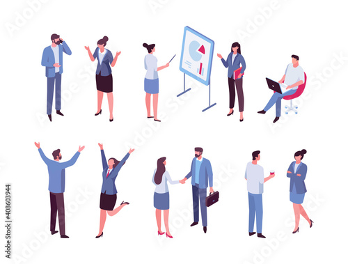 Isomeric business people vector set. Office life. Flat vector characters isolated on white background..