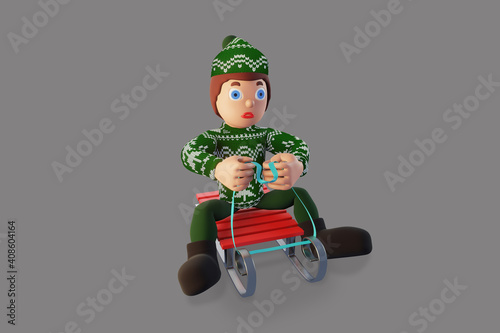 3D rendering illustration, games in the winter outdoors, a man skates, isolate on gray background.