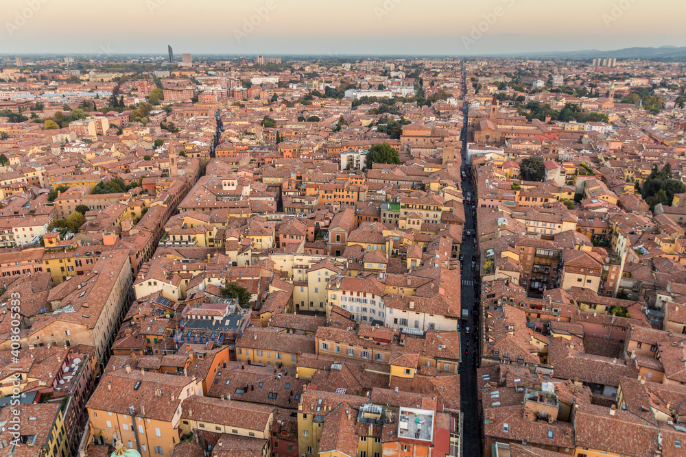 Aerial view of central Bologna, Italy