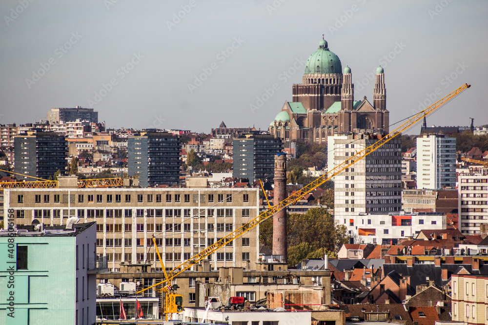 Skyline of Brussels with the Basilica of the Sacred Heart, Belgium