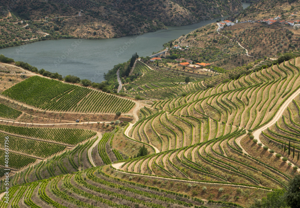 Scenic landscape of Alto Douro vineyards - UNESCO World Heritage. Alto Douro Vinhateiro, Portugal.	