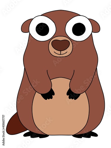 Funny cute groundhog is smiling - spring is on the way. Happy Groundhog Day forecaster animal isolated on white. Cartoon groundhog is traditional North American winter meteorology festival mascot