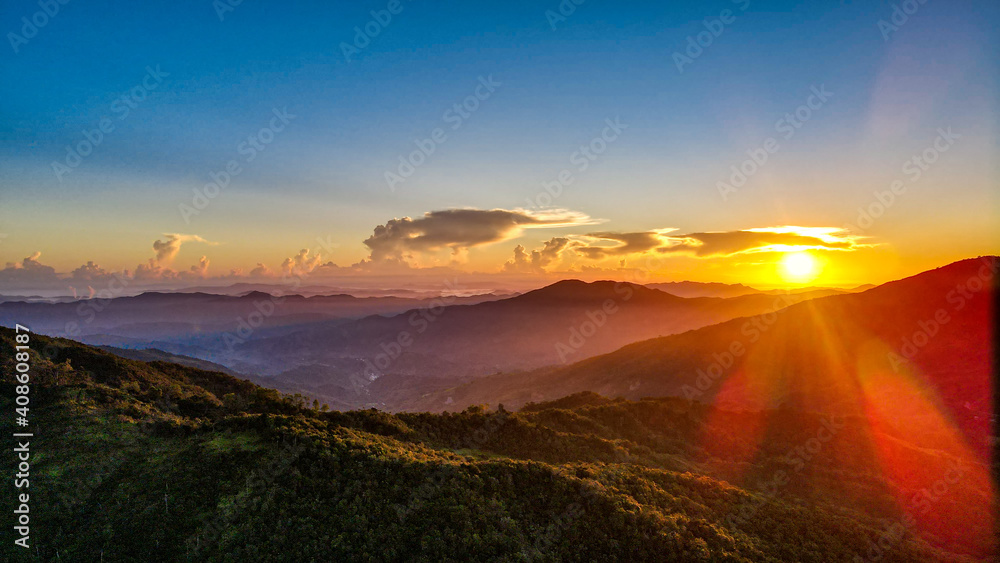 sunrise in the mountains in Dominican republic, San jose de ocoa