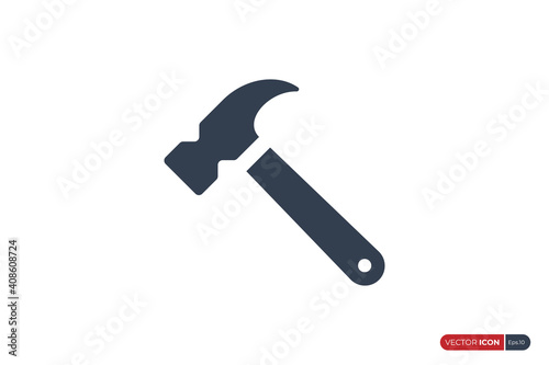 Hammer Icon isolated on White Background. Simple Carpenter Tool. Flat Vector Icon Design Template Element.