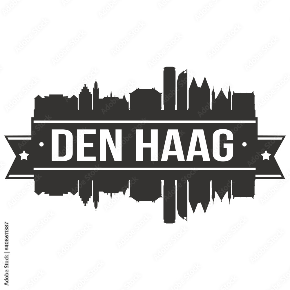 Den Haag Netherlands Europe Skyline Silhouette Design City Vector Art Famous Buildings Stamp Stencil.