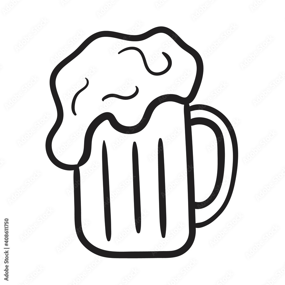 Glass of beer isolated on white background in doodle style, hand-drawing oktoberfest beer. Beer with foam. Vector, eps10 Glass of beer isolated on white background in doodle style, hand-drawing oktoberfest beer. Beer with foam. Vector, eps10