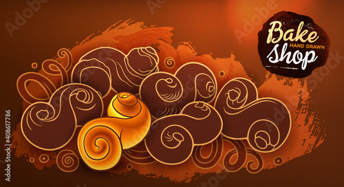 Buns and pastries hand drawn vector doodle colorful illustration
