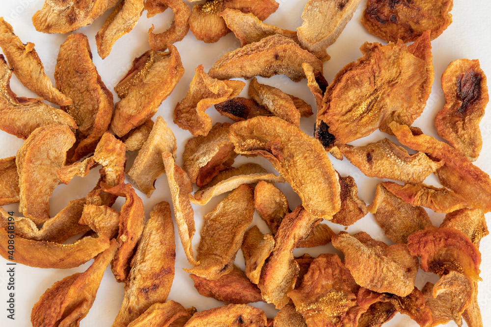 Dried sliced pears. Home harvesting dried fruits. Dried sliced pears. Home harvesting dried fruits.