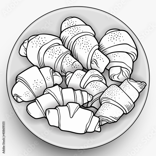 Buns on the plate hand drawn vector doodles illustration.