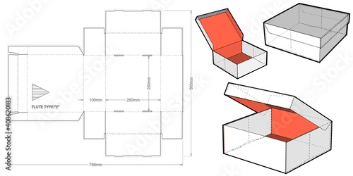 Cardboard box for sending mail. Highly recommended for technological and electronic products. Ease of assembly, no need for glue (Internal measurement 25x25x10 cm) and Die-cut Pattern