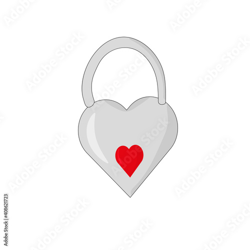 Gray padlock and red heart shaped keyhole. Love symbol. Vector illustration.