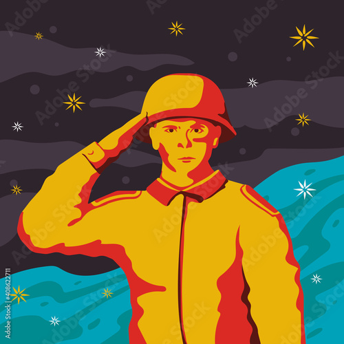Wallpaper Mural A military boy makes a military salute. Pop art in the Soviet style. The poster. Torontodigital.ca