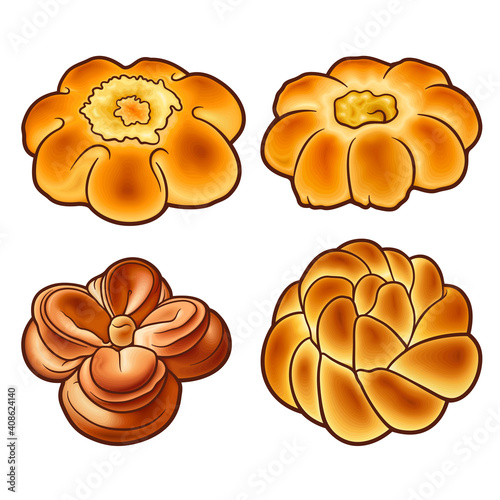 Buns hand drawn vector doodles set.