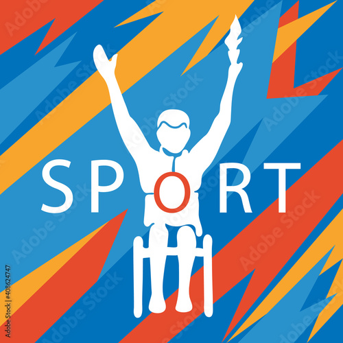 Vector illustration the disablities sports. Silhouette disable man on colored background. International sports festival for athletes with disabilities. Graphic image sportsman. 