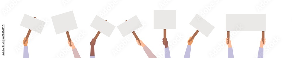 Hand holding protest posters vector, rebel placards in hands people activist crowd illustration. Hand holding protest posters vector, rebel placards in hands people activist crowd illustration.