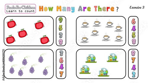 Learn to count kids puzzle Circle the right answer game for children exercise 3
