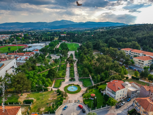 Aerial panoramic view over Kozani city, Greece photo