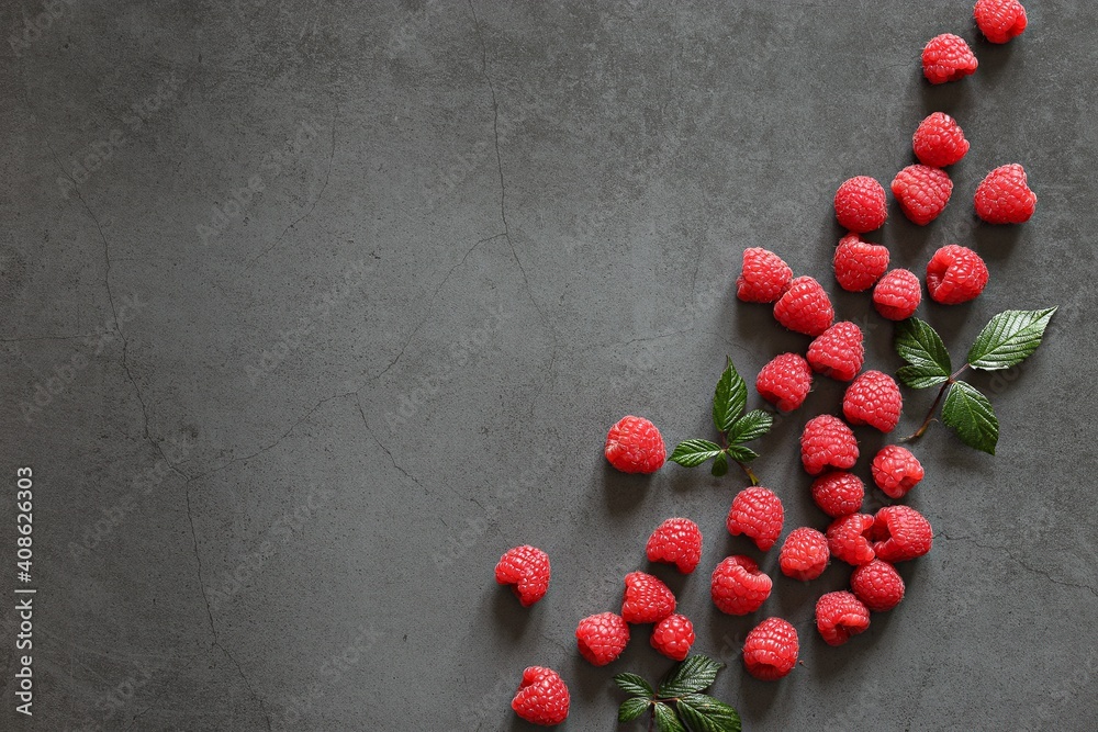 Fresh raspberry. Flat layot, copy space Fresh raspberry. Flat layot, copy space