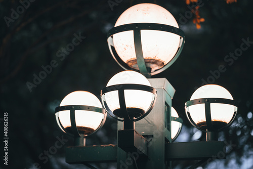 street lamps lamps in a city park 