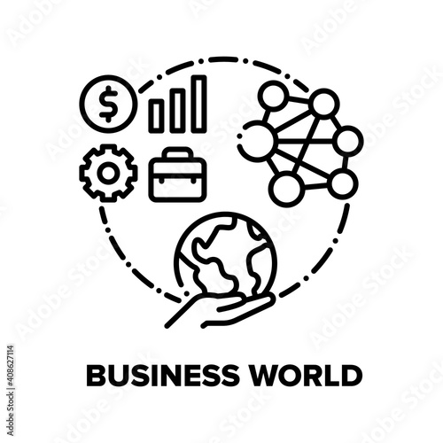 Business World Vector Icon Concept. Internet Global Business And Communication With Partners, International Company, Partnership And Commerce. Worldwide Digital Network Black Illustration
