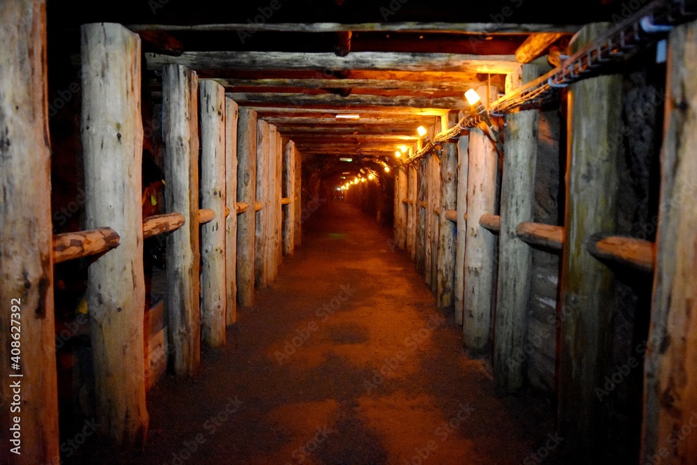 Gold Mine in Złoty Stok in Lower Silesia, underground tunnel