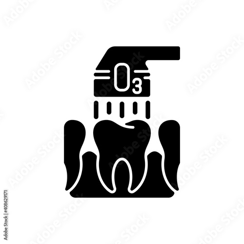 Ozone dentistry black glyph icon. Using ozone for professional dental treatment. Instruments for dental treatment. Stomatology. Silhouette symbol on white space. Vector isolated illustration