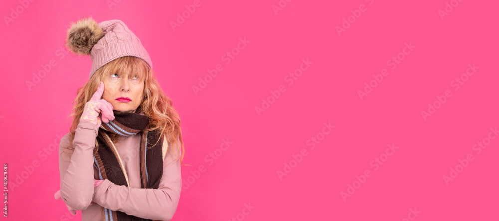 thoughtful adult woman isolated on color background thoughtful adult woman isolated on color background