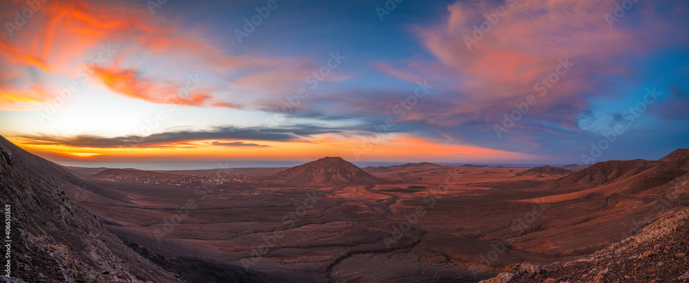 sunset panorama in the mountain of tindaya