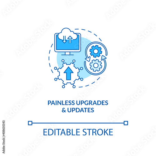 Painless upgrades and updates concept icon. SaaS advantage idea thin line illustration. No patches for customers. Major improvement. Vector isolated outline RGB color drawing. Editable stroke