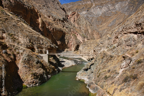 The Colca River running through the deep Colca Canyon, Peru