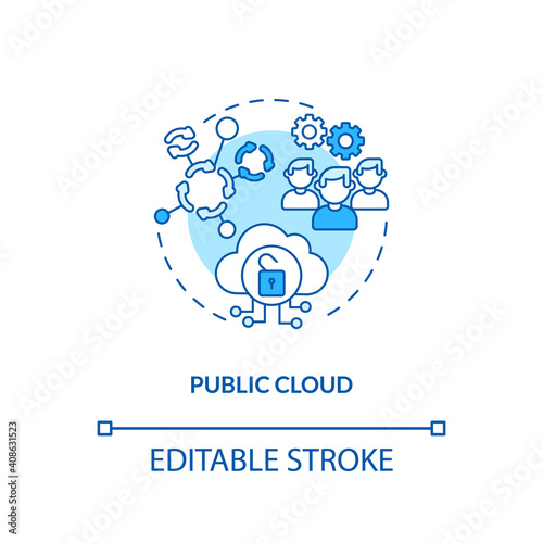 Public cloud concept icon. SaaS deployment model idea thin line illustration. Server, storage operated by third-party cloud service provider. Vector isolated outline RGB color drawing. Editable stroke