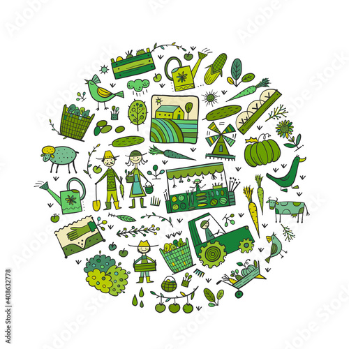 Organic Farm Background For your Design. Harvest Festival. Agriculture collec...