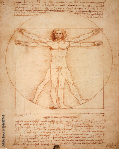 Leonardo DaVinci's Vitruvian Man, Uomo Vitruviano, illustrated photo