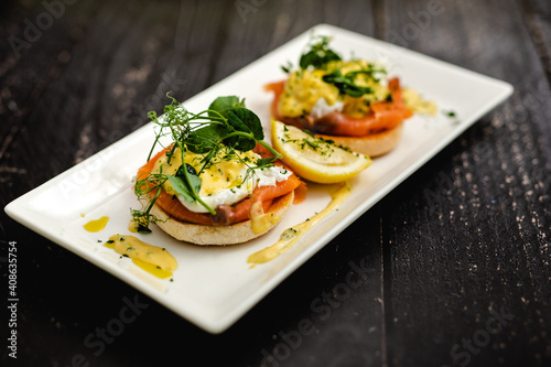 Eggs Benedict with smoked salmon and hollandaise sauce
