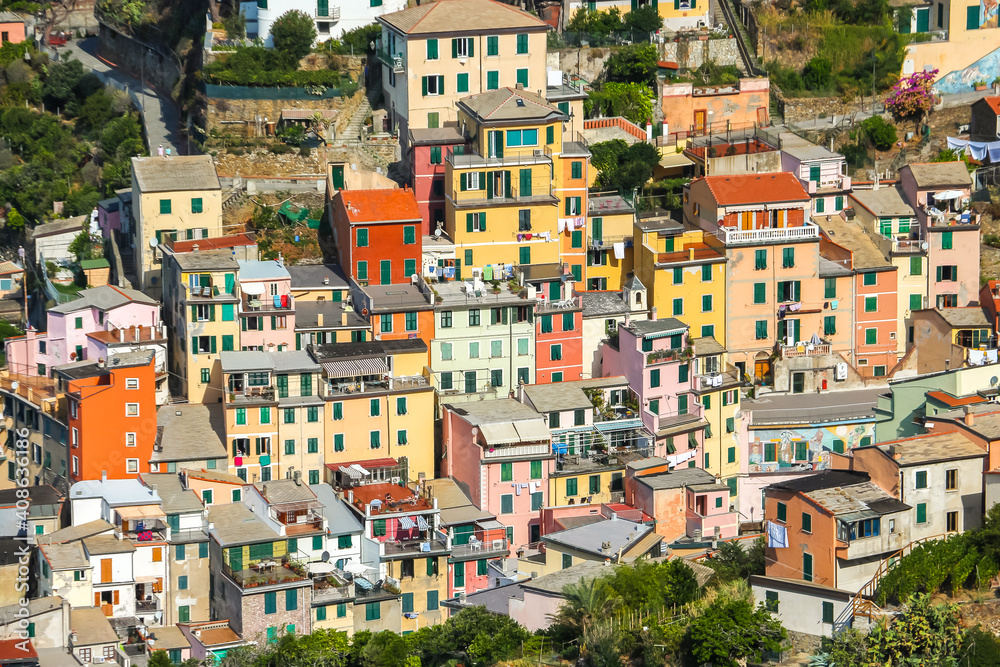 Beautiful view of Riomaggiore, a village in province of La Spezia, Liguria, Italy. Beautiful view of Riomaggiore, a village in province of La Spezia, Liguria, Italy.