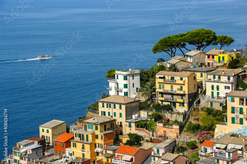 Beautiful view of Riomaggiore, a village in province of La Spezia, Liguria, Italy.