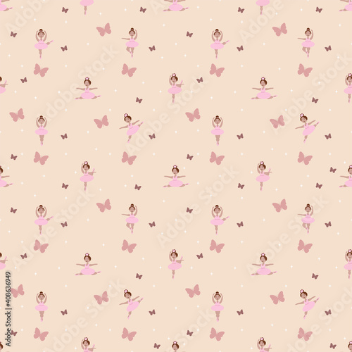 vector seamless pattern with the image of little girls ballerinas in different poses