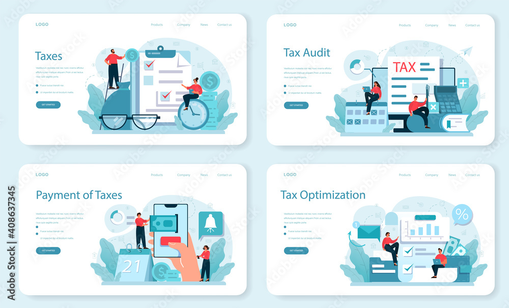 Taxes payment web banner or landing page set. Idea of business accounting Taxes payment web banner or landing page set. Idea of business accounting