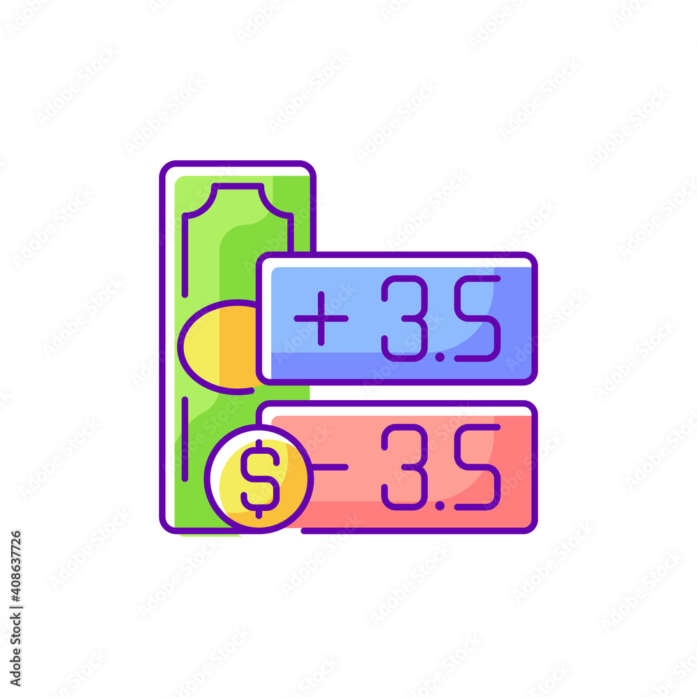 Point spread RGB color icon. Handicap betting. Wagering on event outcome. Winning by specific goals number. Single-game sports betting. Underdog in sporting event. Isolated vector illustration Point spread RGB color icon. Handicap betting. Wagering on event outcome. Winning by specific goals number. Single-game sports betting. Underdog in sporting event. Isolated vector illustration
