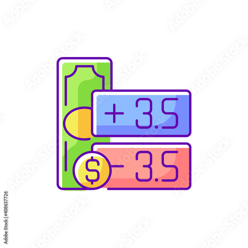 Point spread RGB color icon. Handicap betting. Wagering on event outcome. Winning by specific goals number. Single-game sports betting. Underdog in sporting event. Isolated vector illustration