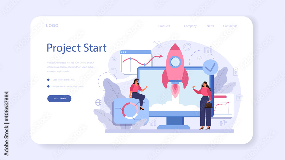 Project start web banner or landing page. Start up business