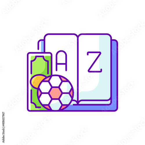 Betting glossary RGB color icon. Sports betting terms. Gambling definitions. Alphabetical list with explanations. Brief dictionary. Specialized terms collection. Isolated vector illustration photo