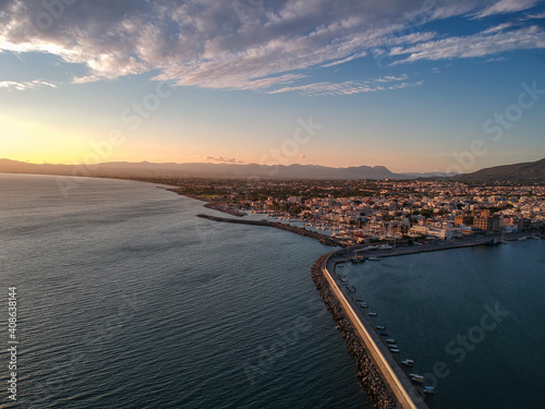 Aerial view over seaside city of Kalamata Messinia, Greece