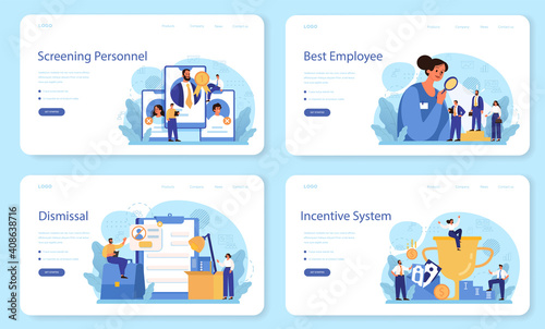 Personnel screening web banner or landing page set. Business recruitment
